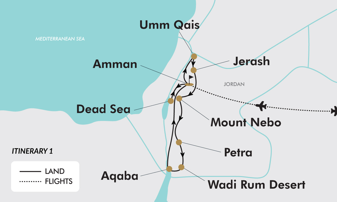 Treasures of Jordan Itinerary 1 Map