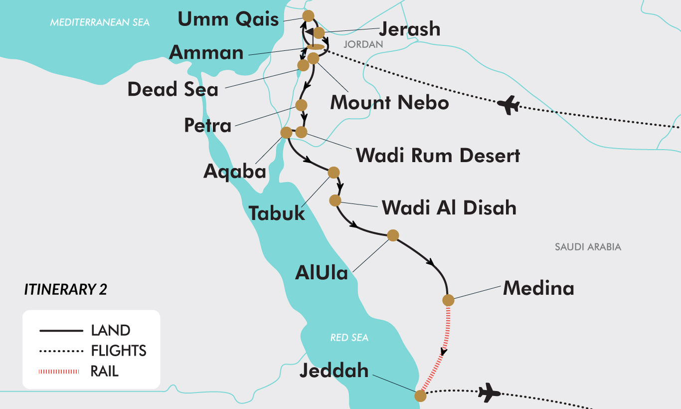 Treasures of Jordan Itinerary 2 Map