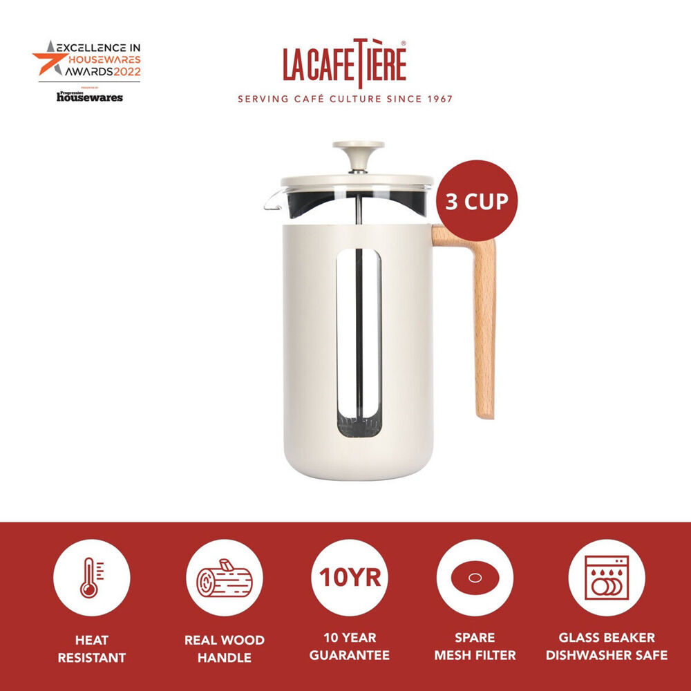 La Cafetiere Pisa 3-Cup 350ml Stainless Steel/Glass French Press (Latte)