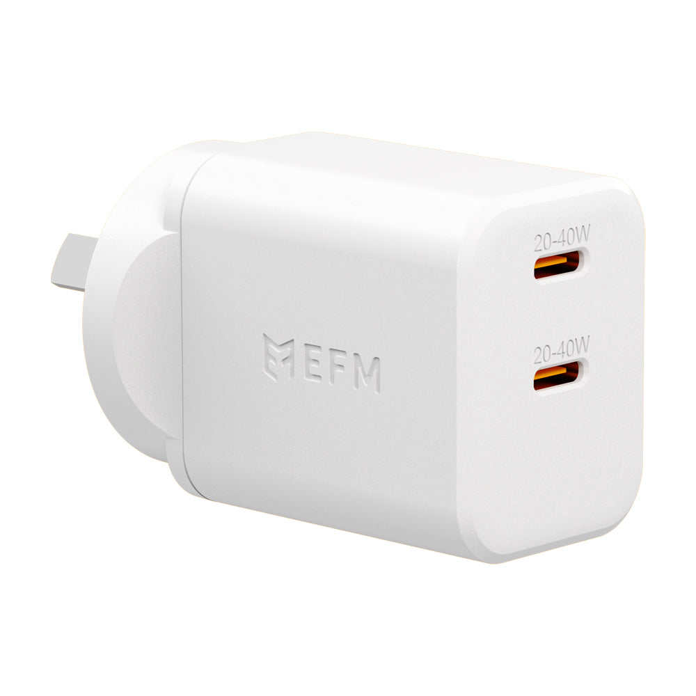 EFM ECO 40W Dual Port Wall Charger with GaN, Power Delivery and PPS (White)