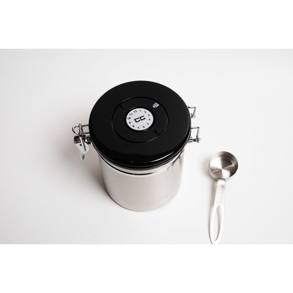 Coffee Culture Large Coffee Canister Storage Round Container (Silver)