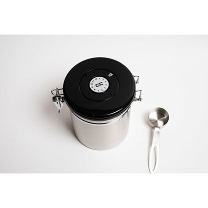 Coffee Culture Large Coffee Canister Storage Round Container (Silver)