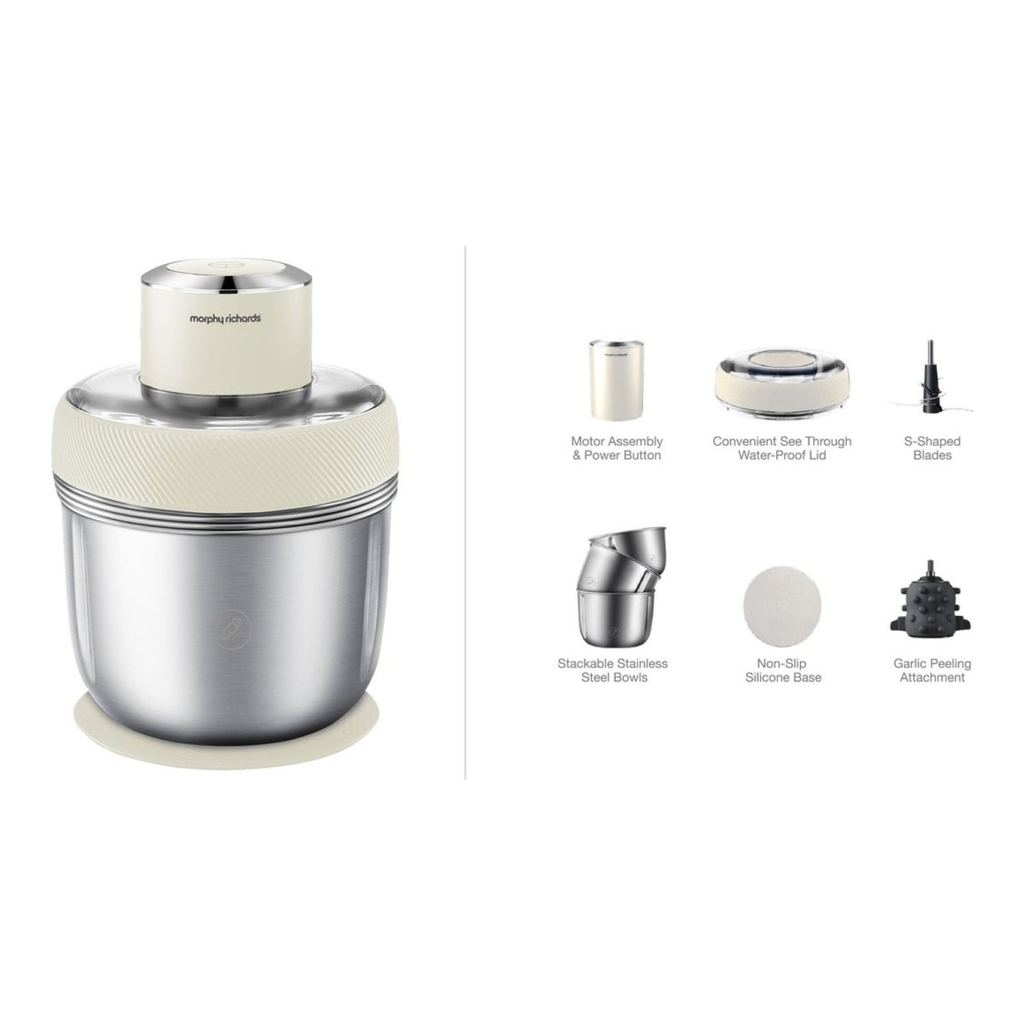 Morphy Richards Stainless Steel Chopper S-Blades One Button Control White