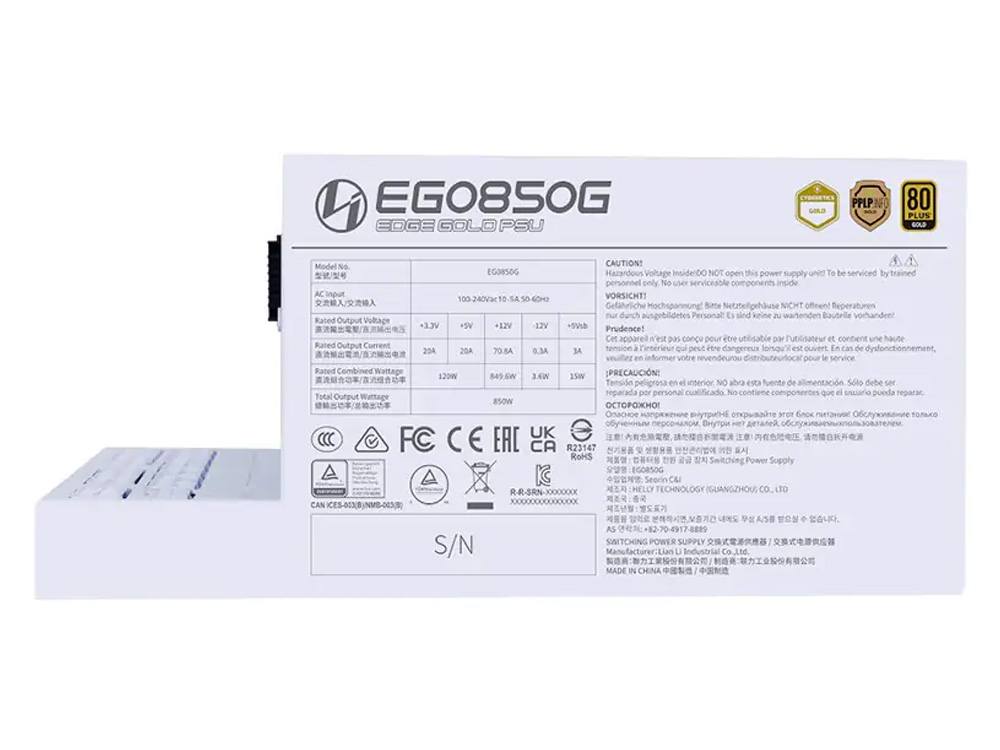 Lian Li Edge Gold 850W 80+ Gold Modular ATX 3.1 Power Supply - White (USB hub not included)