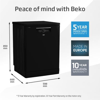 Beko BDFB1630B 16 Place Setting Freestanding Dishwasher (Glossy Black)
