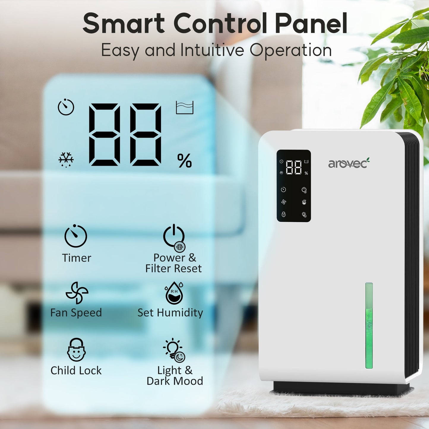 AROVEC 2-in-1 Air Dehumidifier & Purifier, True HEPA Filter, AV-DP500