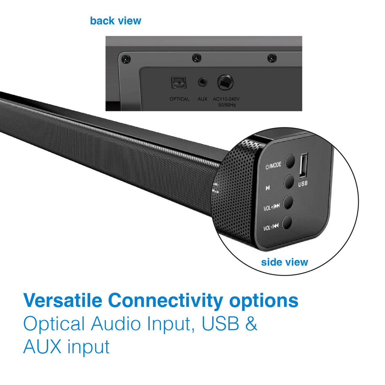 Laser Bluetooth Stereo Soundbar with LCD Display (Black)