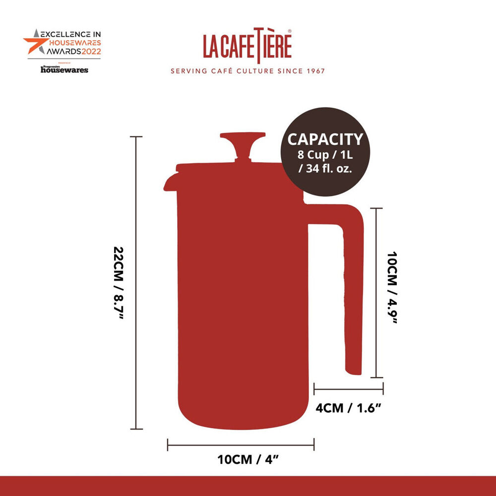 La Cafetiere Pisa 8-Cup 1L Stainless Steel/Glass Coffee French Press (Black)