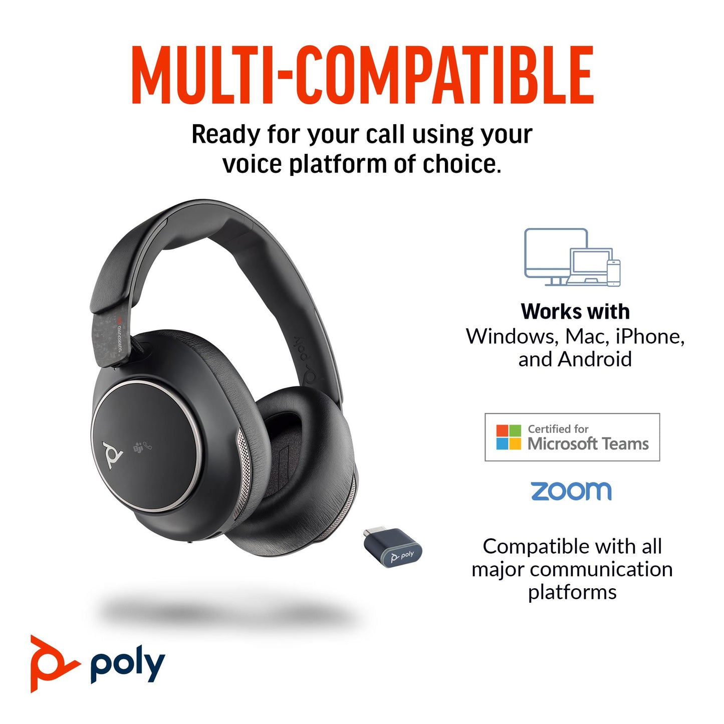 HP Poly Voyager Surround 80 UC Wireless Over-Ear Headphones