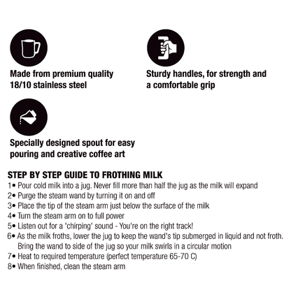 Coffee Culture Stainless Steel 350ml Milk Frothing Jug Container (Silver)