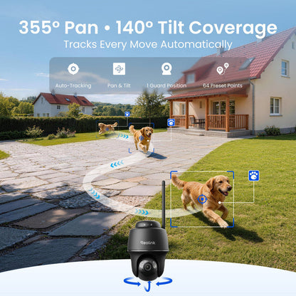 Reolink Argus PT Ultra 4K Pan Tilt  Auto Tracking Battery Security Camera+Solar Panel Black