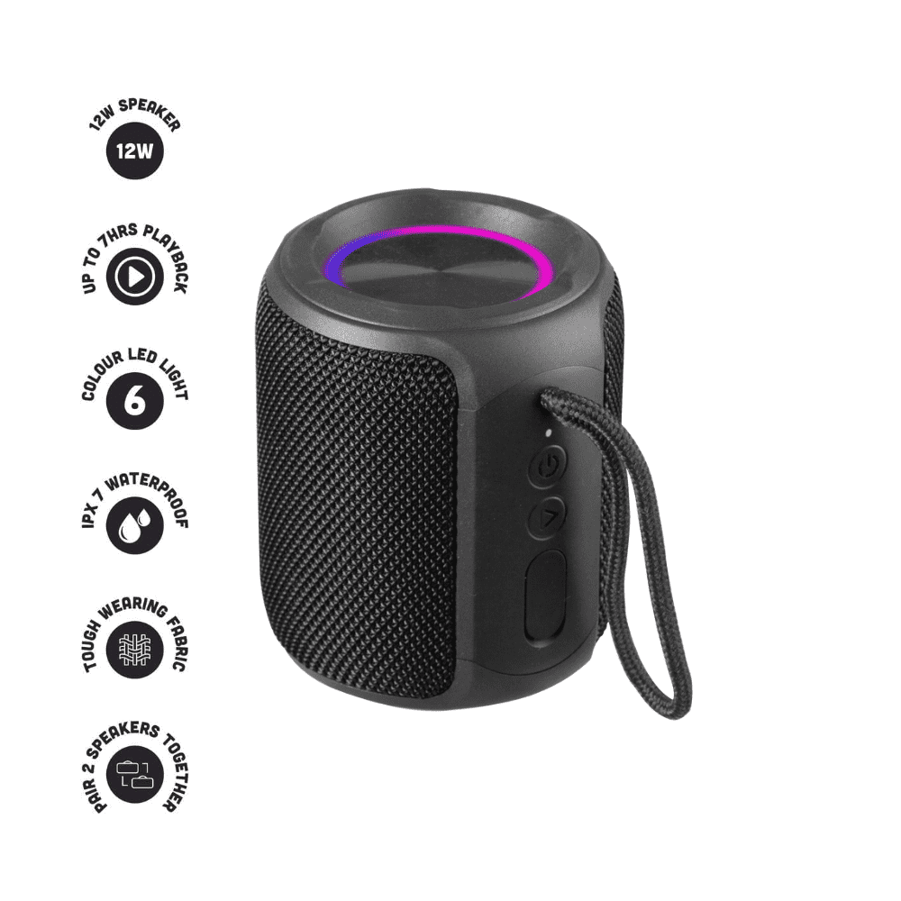 Wave 12W LED BT Portable Speaker - Small (Black)