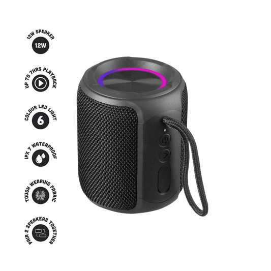 Wave 12W LED BT Portable Speaker - Small (Black)