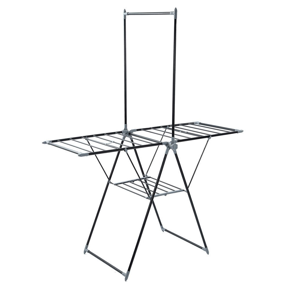 Boxsweden Foldable Clothes Airer with Hanging Rack 155x194cm (Black)