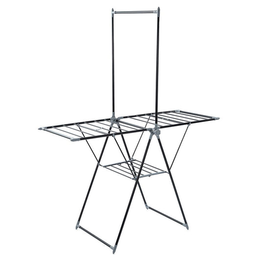 Boxsweden Foldable Clothes Airer with Hanging Rack 155x194cm (Black)