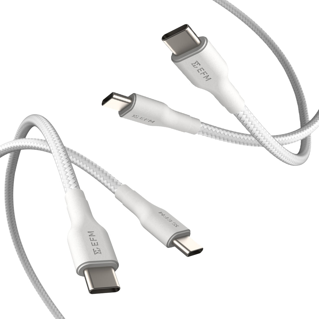 EFM USB-C Braided Cable Twin Pack with 60W Power Throughput 1M (White)