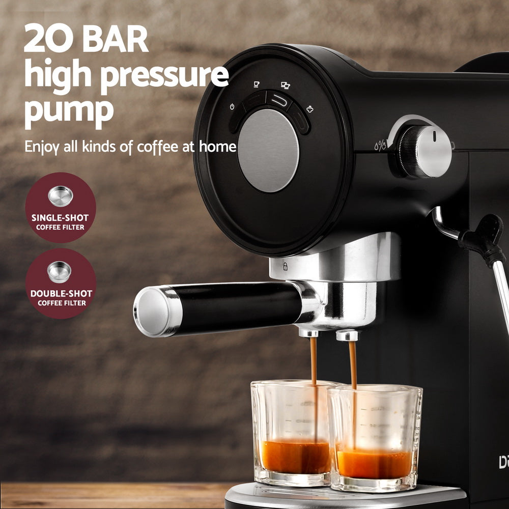 Devanti 20 Bar Coffee Machine Espresso Cafe Maker (Black)