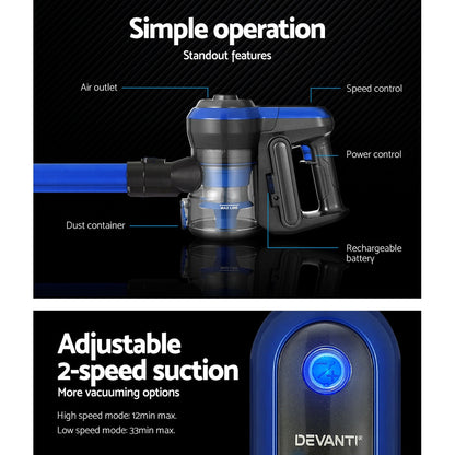 Devanti Stick Vacuum Cleaner Brushless Cordless 250W (Blue)