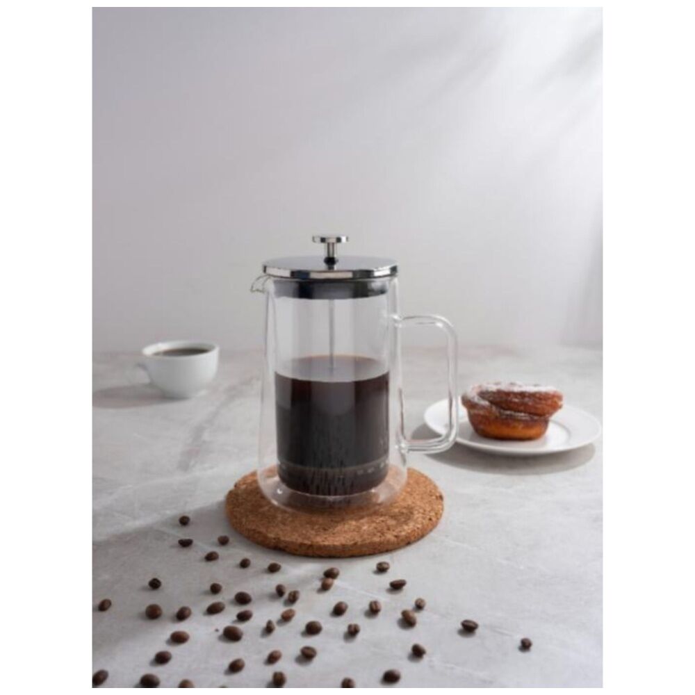 Euroline Double Wall Glass Coffee & Tea Plunger French Press Maker 1000ml