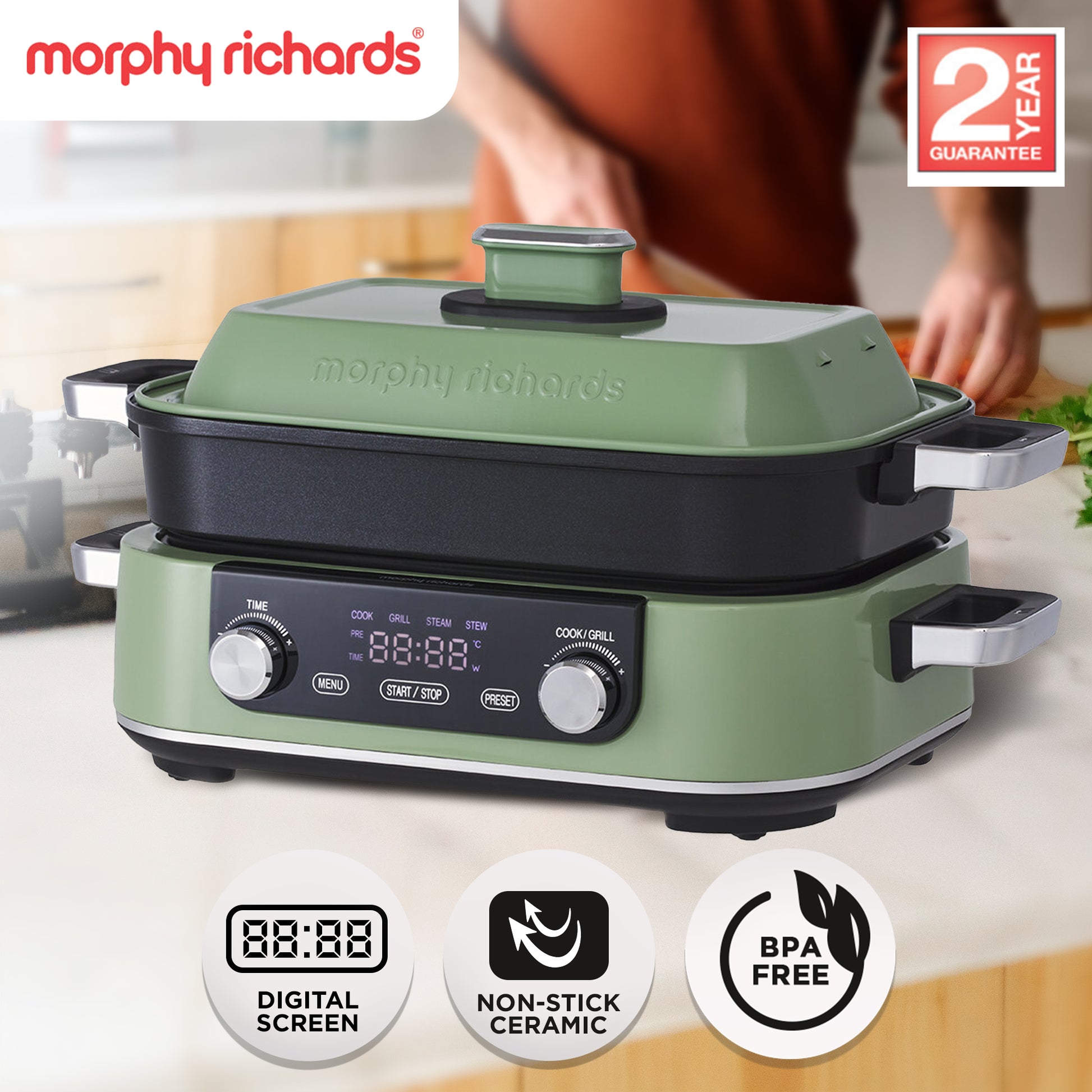 Morphy Richards 3L Non-stick Multifunction Electric Cooker Pan (Green)