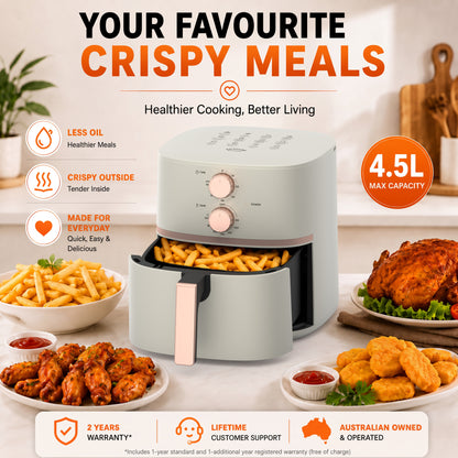 AUSPURE Air Fryer 4.5L, Easy Knob Control with Cookbook