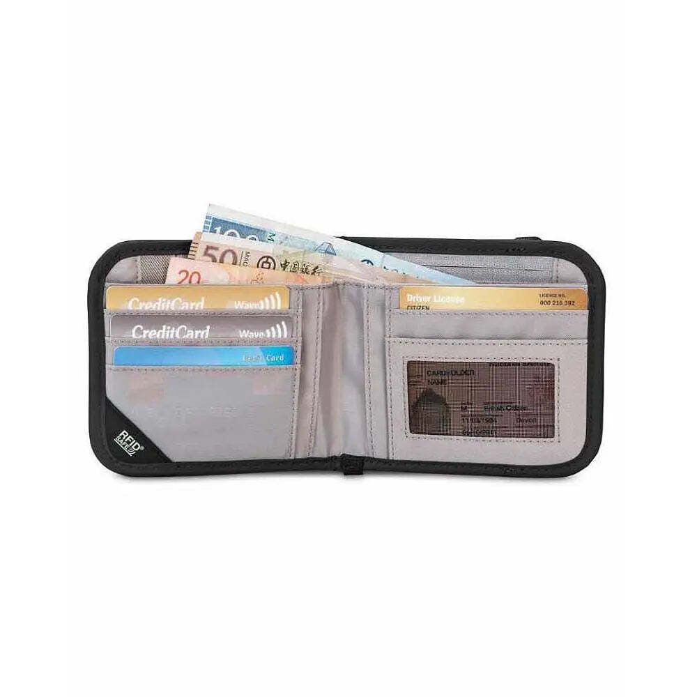 Pacsafe RFIDsafe V100 - Anti-theft RFID Blocking Bi-Fold Wallet - Black