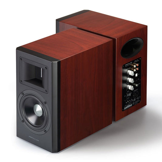 Airpulse A100 Active Wireless Speakers and WiiM Mini (Cherry Wood)
