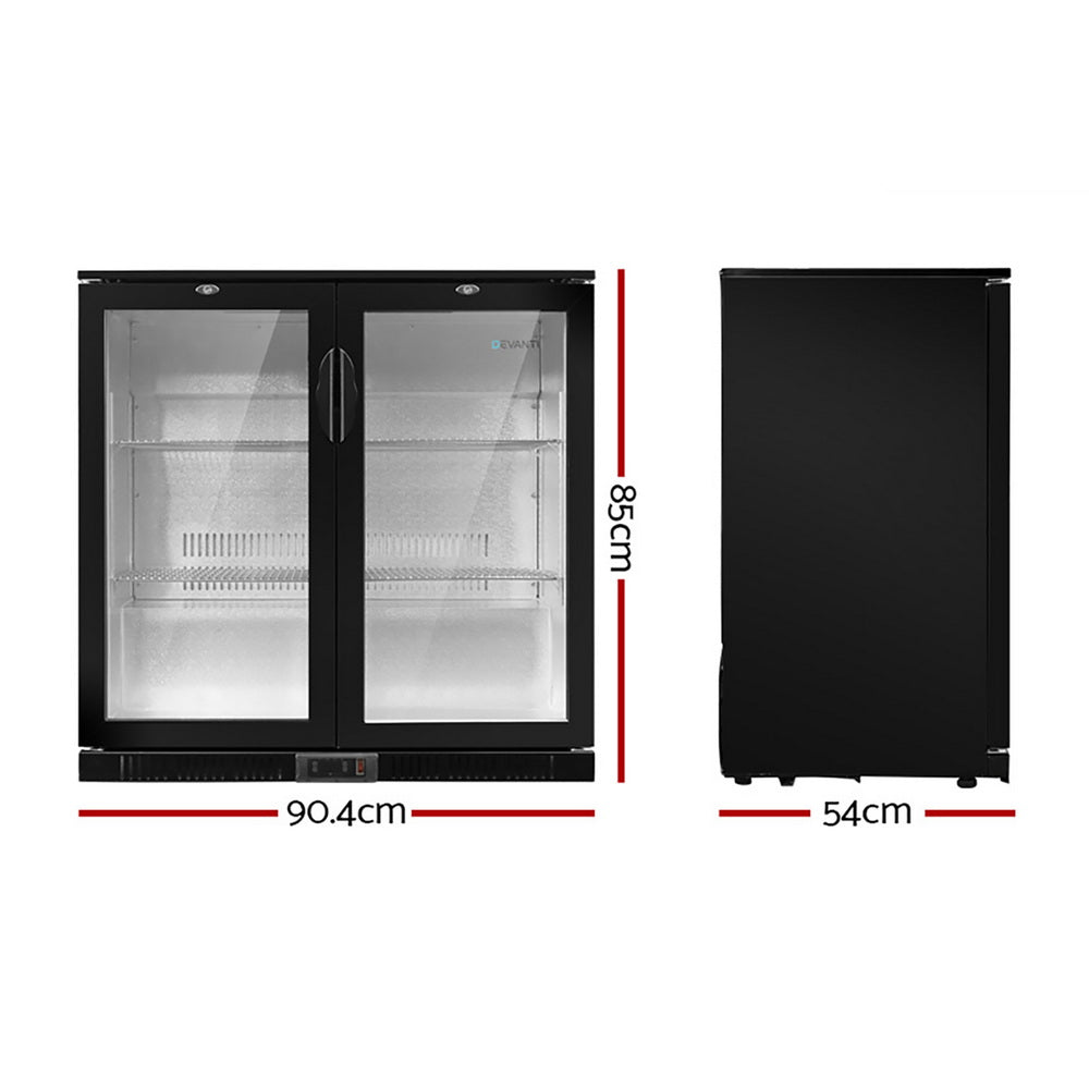 Devanti 198L Bar Fridge Dual Glass Door with Light Black