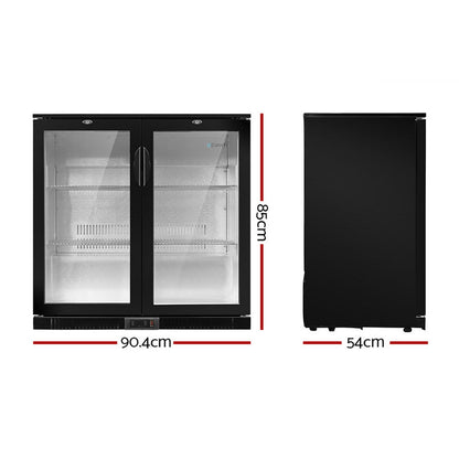 Devanti 198L Bar Fridge Dual Glass Door with Light Black