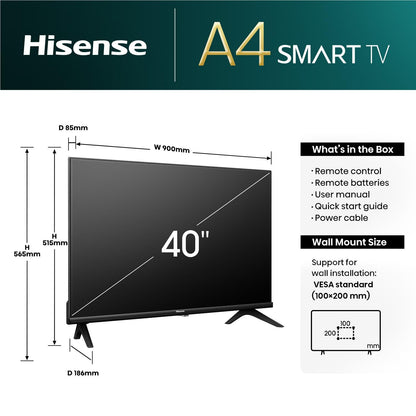 Hisense 40" A4NAU Full HD Smart TV [2024]