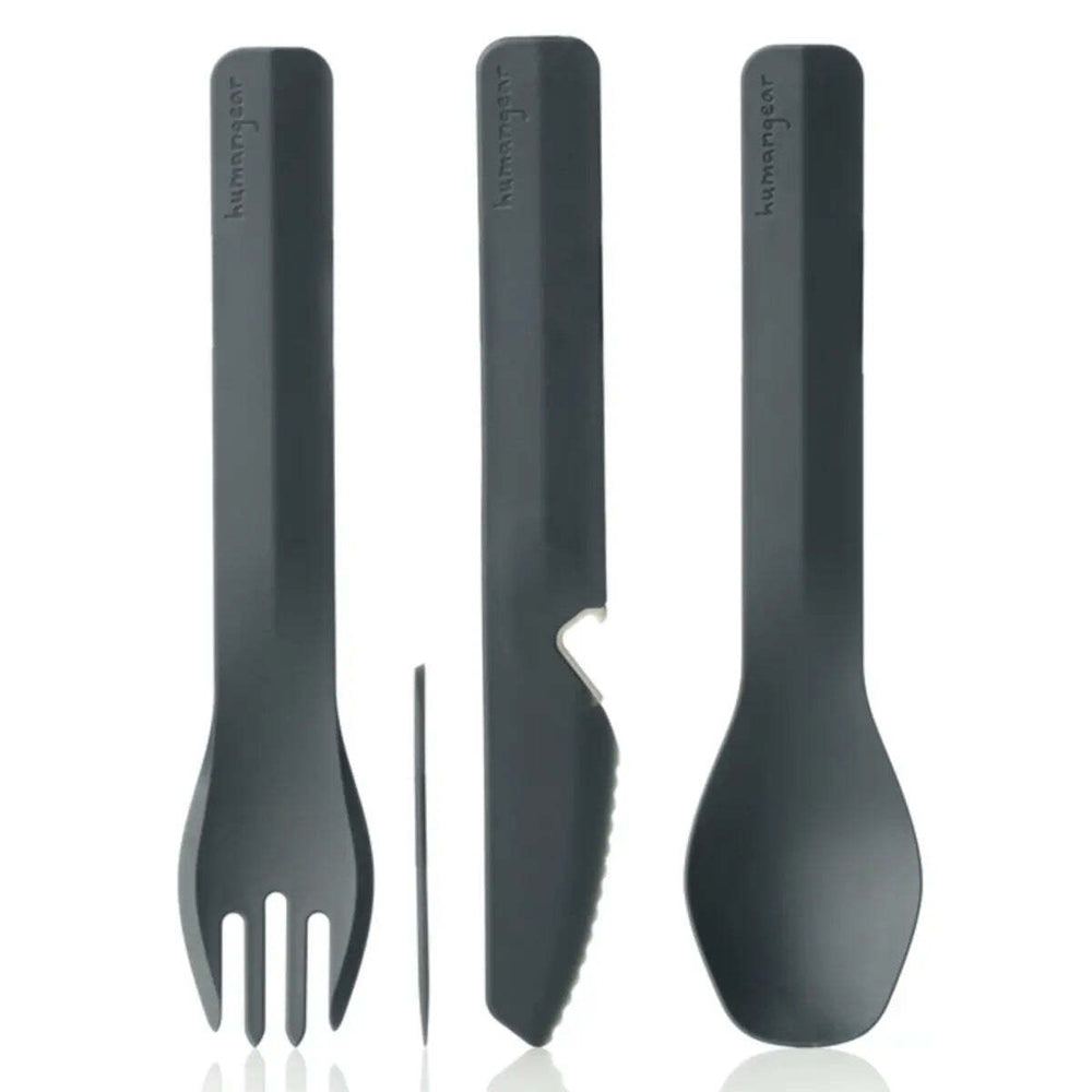 Humangear GoBites Trio Travel Cutlery Set with Toothpick and Bottle Opener Dark Grey