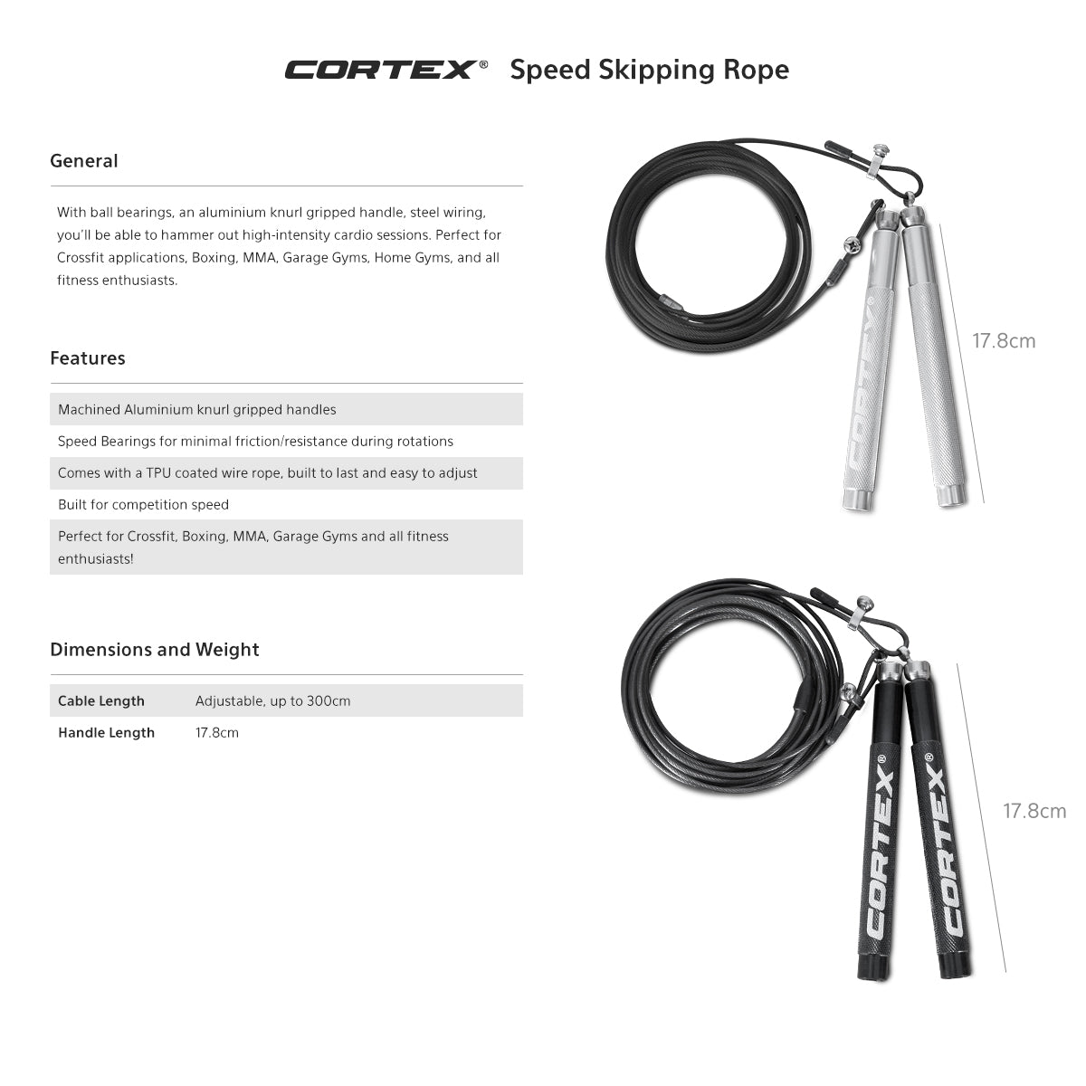 CORTEX Speed Skipping Rope (Silver)