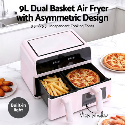 Devanti Air Fryer 9L Dual Zone Fryers 2600W (Pink)