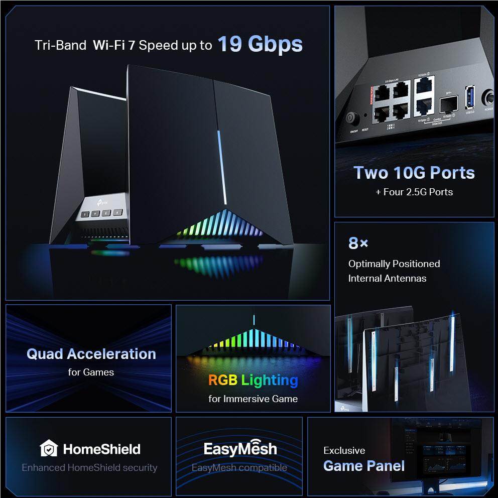 TP-Link ARCHER GE800 BE19000 Wi-Fi 7 Gaming Router