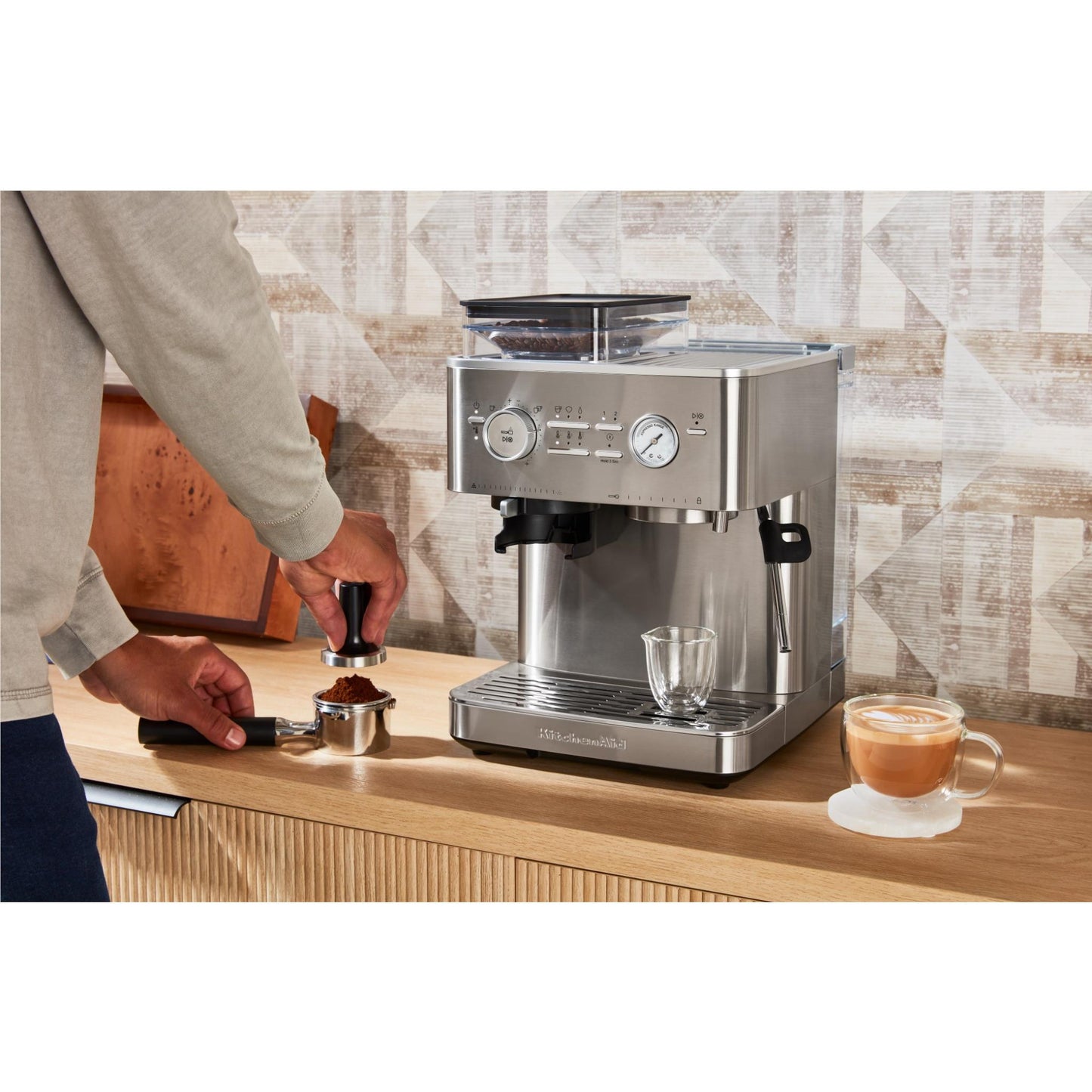KitchenAid KES6551 Semi Automatic Espresso Machine with Burr Grinder (Steel)