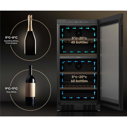 Hisense HRWC108B 108-Botttle Dual-Zone Wine Cabinet