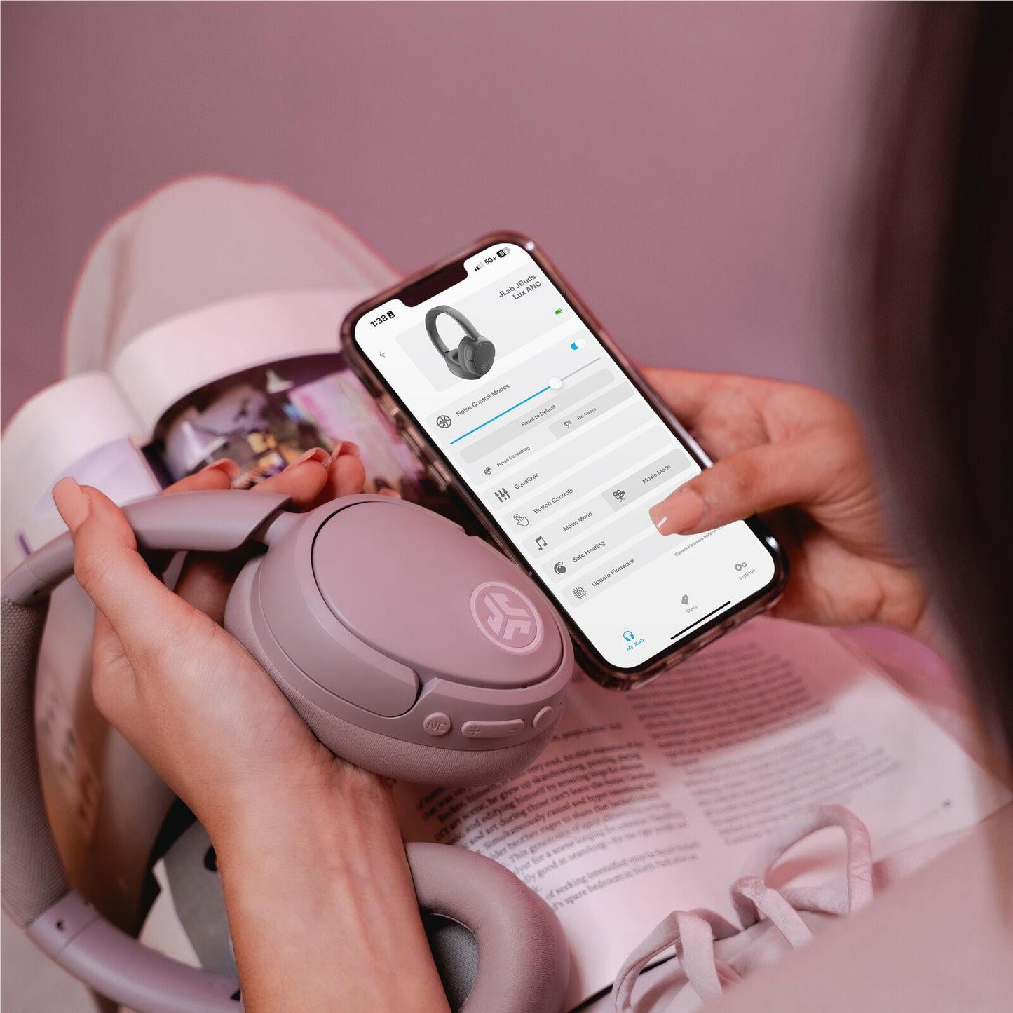 JLab JBuds Lux ANC Over-Ear Headphones (Mauve)