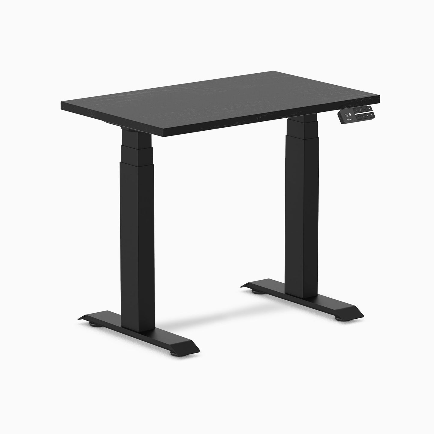 Desky Dual Mini Hardwood Sit Stand Desk 100cm Black Ash Desktop and White Frame