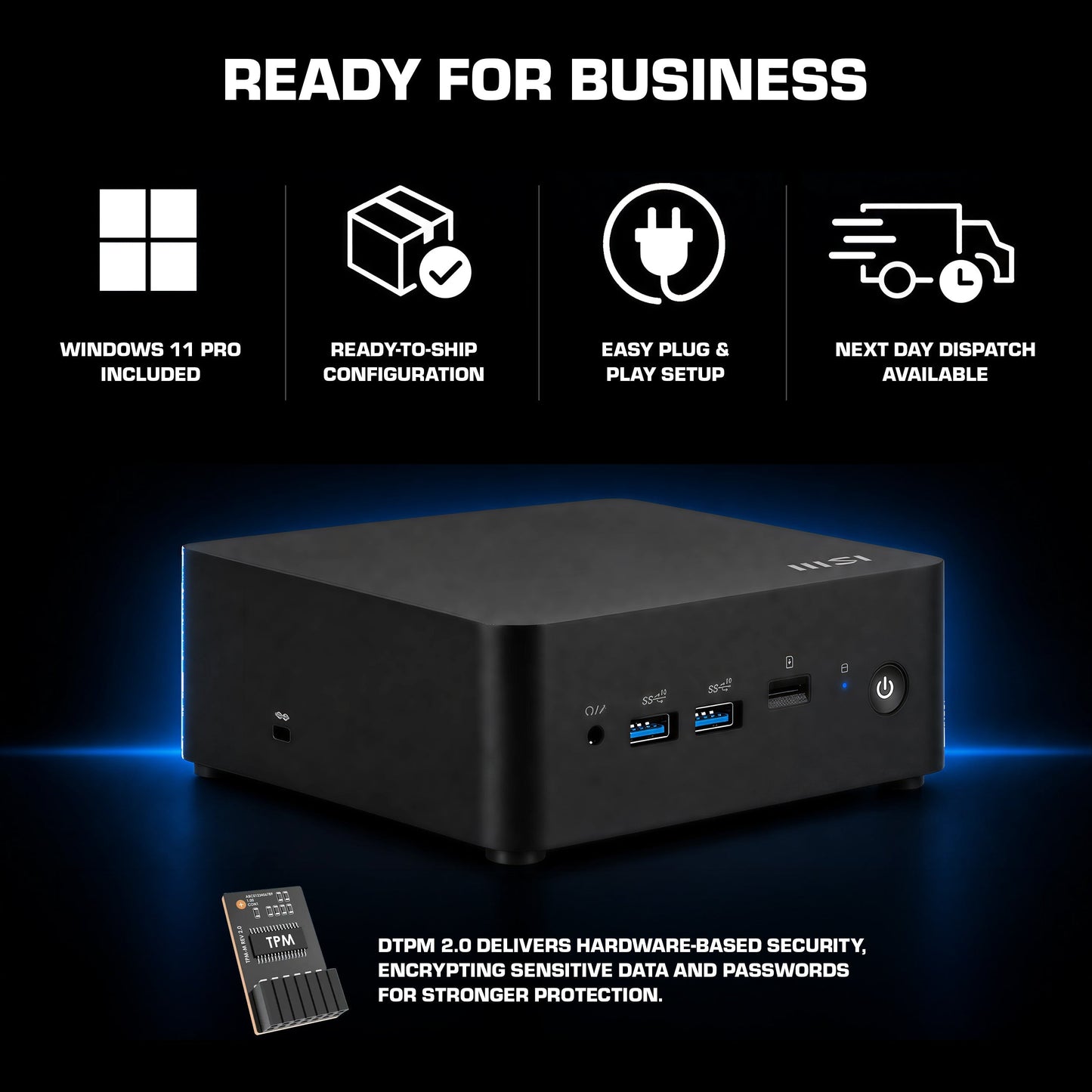 MSI CUBI NUC 1M, Intel Core 5-120U, 16GB RAM, 1TB SSD, Windows 11 Professional, Mini Desktop Computer