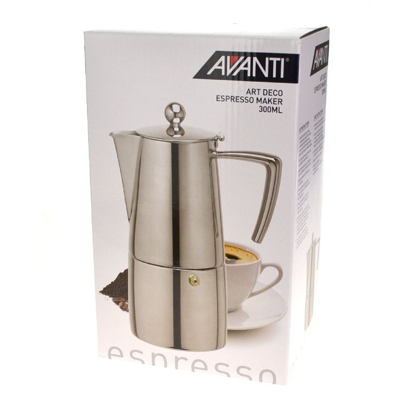 Avanti 6 Cup Art Deco Espresso Coffee Maker Percolator - Silver | Stovetop Percolator | Safety valve, Silicon Gasket, With Manuals