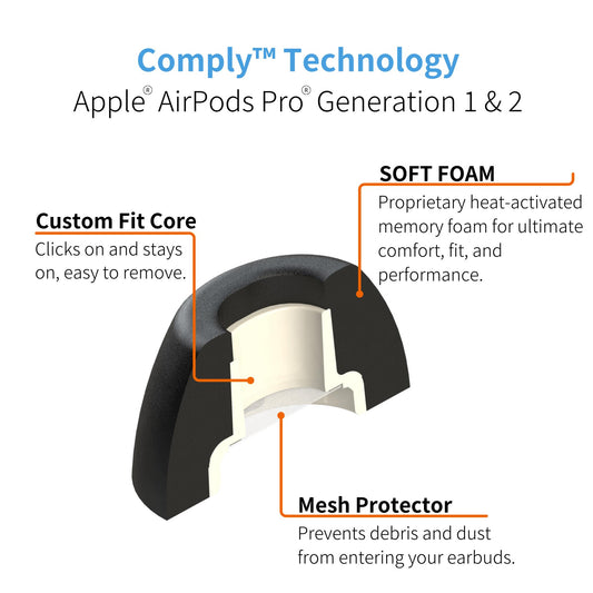 Comply Headphone Ear Tips for AirPods Pro 1 & 2 Gen (Black) [Small]
