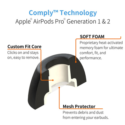 Comply Headphone Ear Tips for AirPods Pro 1 & 2 Gen (Black) [Assorted]