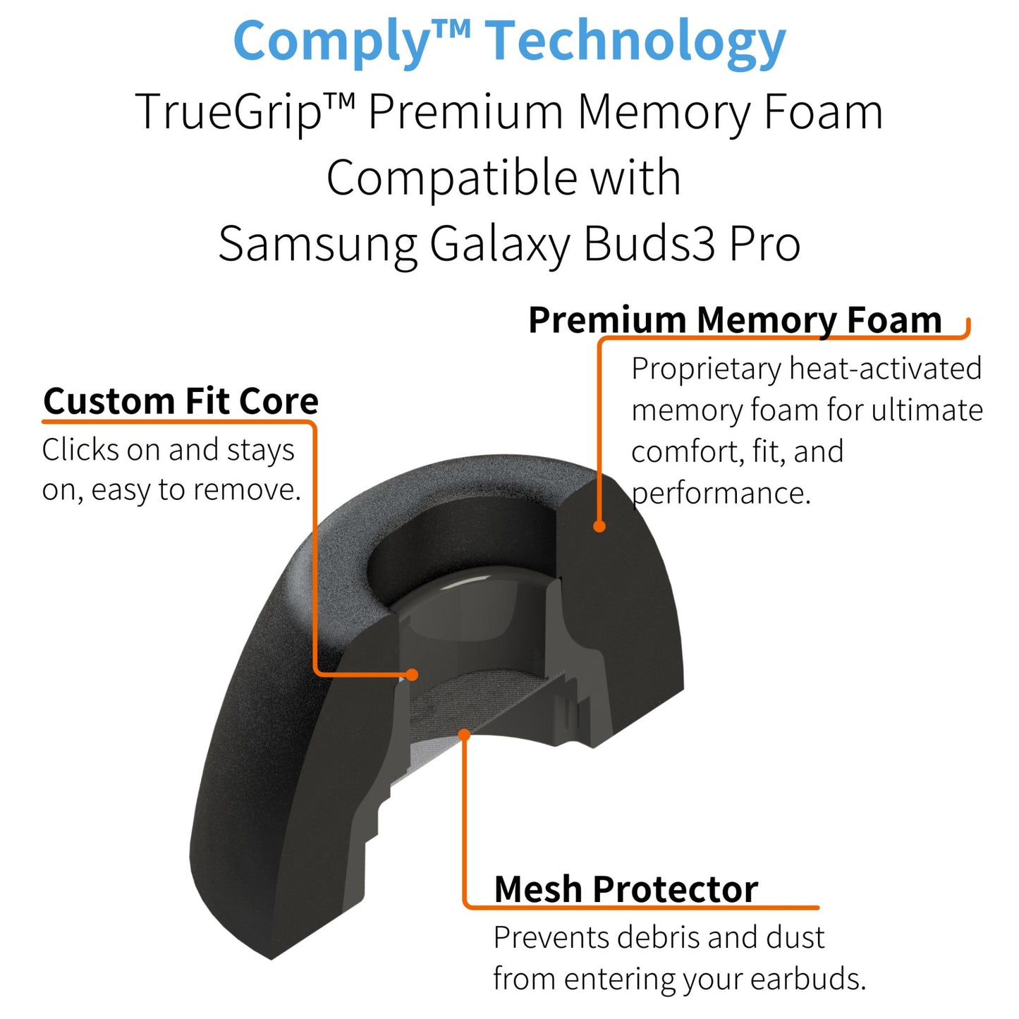 Comply Headphone Ear Tips for Samsung Galaxy Buds3 Pro (Black) [Medium]