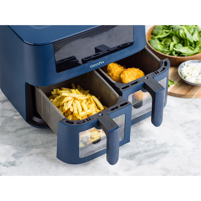 GREENPAN BISTRO CERAMIC AIRFRYER 4L + 4L DUAL BASKETS OXFORD BLUE