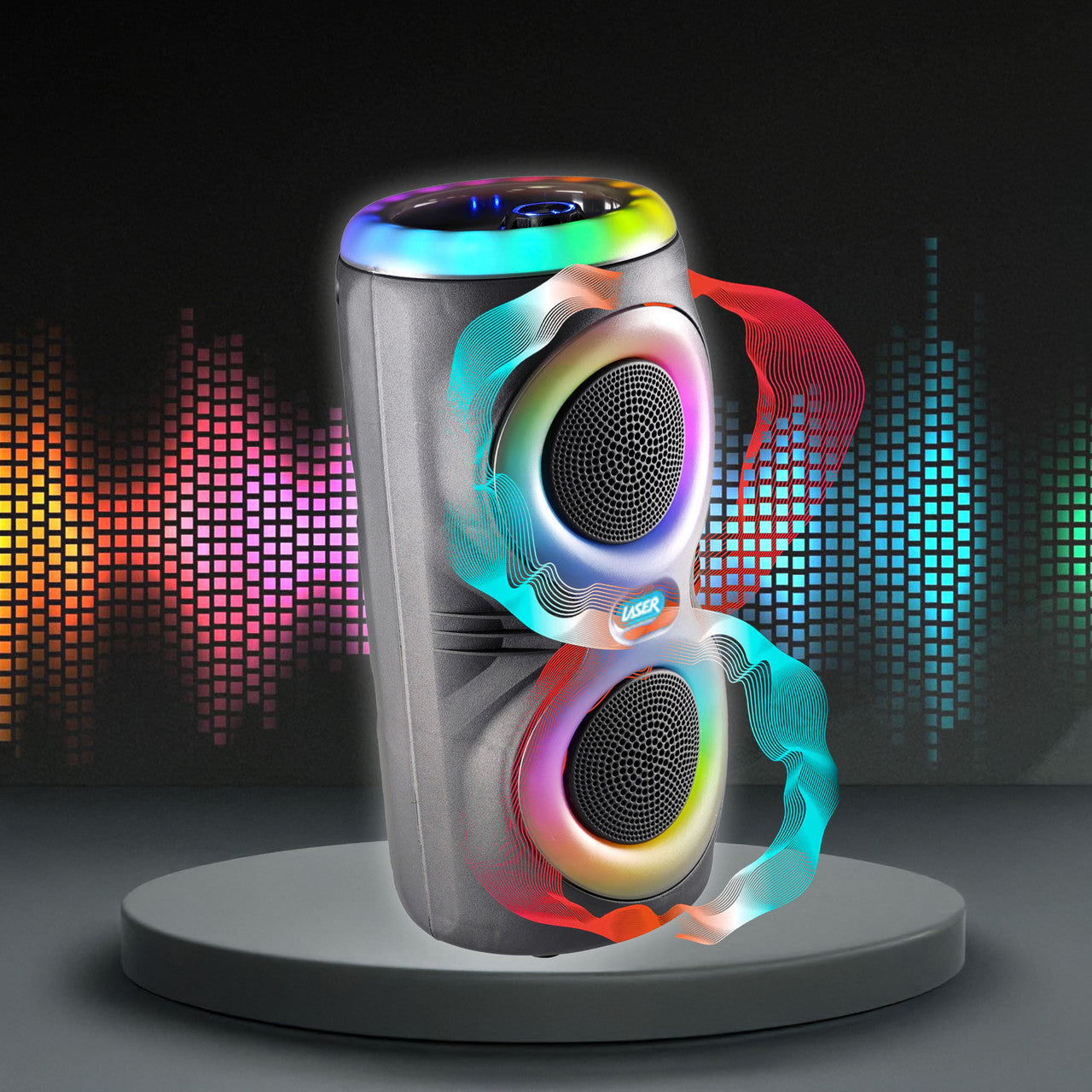 Laser Bluetooth Party Speaker with RGB Lights and Wireless Mic (Black)