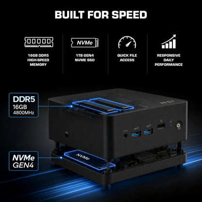 MSI CUBI NUC 1M, Intel Core 5-120U, 16GB RAM, 1TB SSD, Windows 11 Professional, Mini Desktop Computer