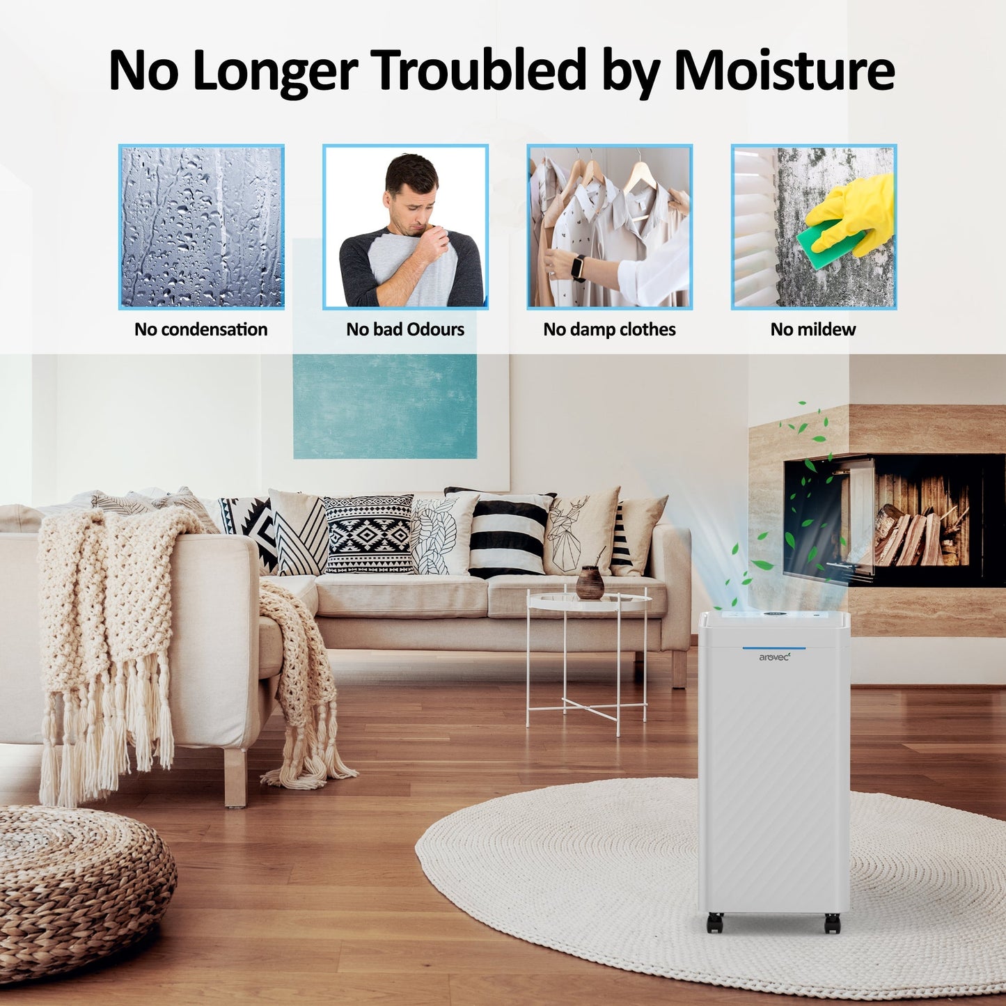 AROVEC 2-in-1 Smart Dehumidifier & Air Purifier – 10L/Day, 2.5L Tank, 30m² Coverage