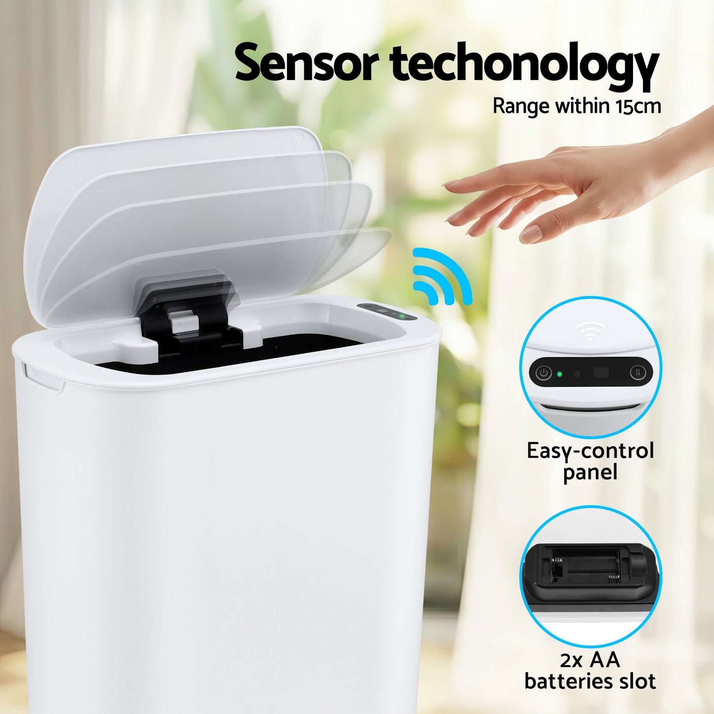 Devanti 21L Motion Sensor Kitchen Bin Slim Touchless Rubbish Can with Lid White