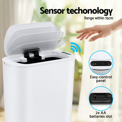 Devanti 21L Motion Sensor Kitchen Bin Slim Touchless Rubbish Can with Lid White