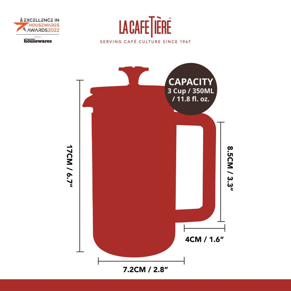 La Cafetiere Pisa 3-Cup 350ml Brushed SS/Glass French Press (Silver)